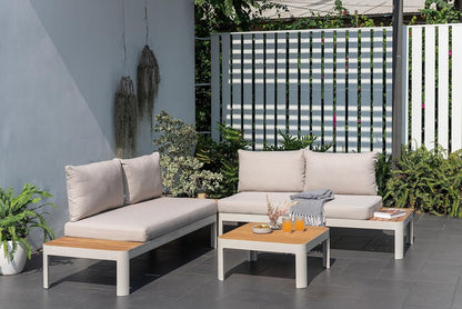 Brent 4-Piece Seating Set | Ideal for Patio and Outdoors | Certified Teak Sofa and Coffee Table Sectional