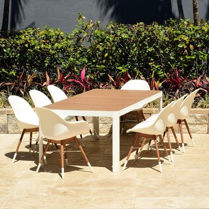 Biscayne 9-Piece Rectangular Patio Dining Set | Durable Wood | White Modern Chairs