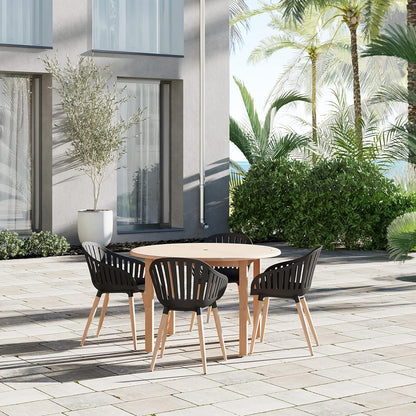 Patio Chairs | Teak Finish, Black Resin Seat | Outdoor Dining