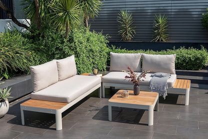 Brent 4-Piece Seating Set | Ideal for Patio and Outdoors | Certified Teak Sofa and Coffee Table Sectional