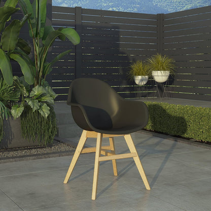 Terra Patio Chairs | Teak Finish, White Resin Seat | Outdoor Dining, Indoors (Black, 2-Piece)