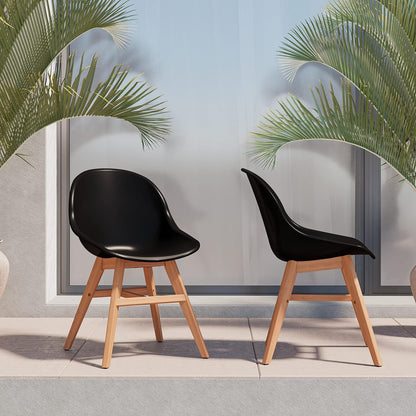 Terra Patio Chairs | Teak Finish, White Resin Seat | Outdoor Dining, Indoors (Black, 2-Piece)