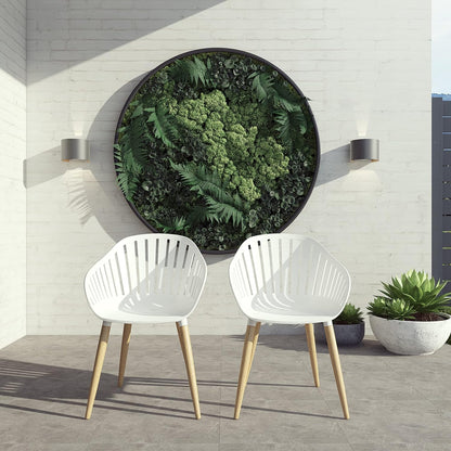 Vent Patio Chairs | Teak Finish, Black Resin Seat | Outdoor Dining, Indoors (White, 2-Piece)