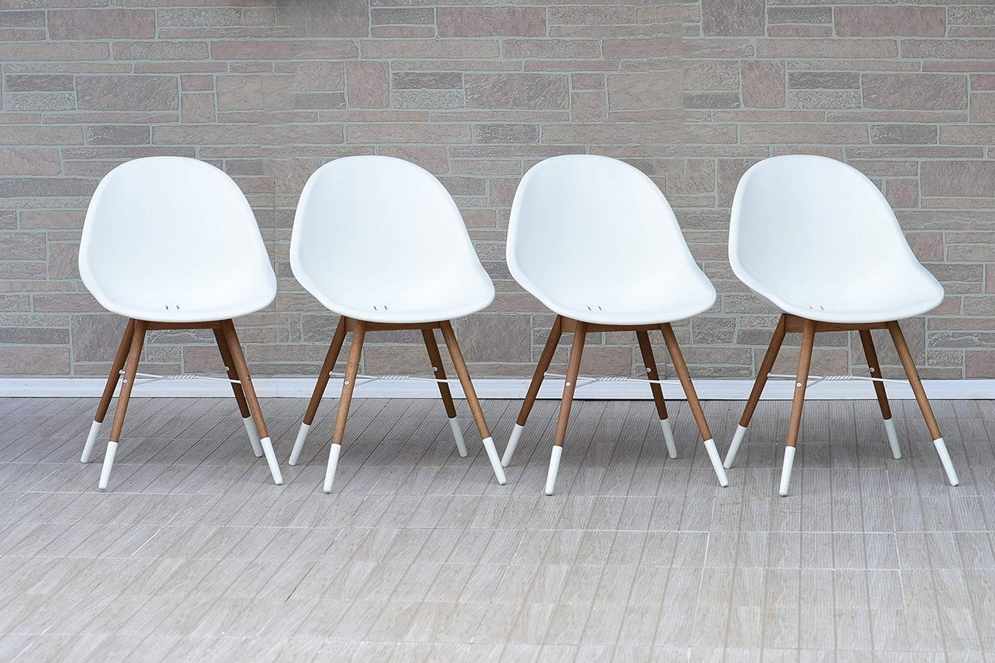 Eaux Patio Chairs | Teak Finish, White Resin Seat | Outdoor Dining, Indoors (Side Chair, 4-Piece)