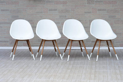 Eaux Patio Chairs | Teak Finish, White Resin Seat | Outdoor Dining, Indoors (Side Chair, 4-Piece)