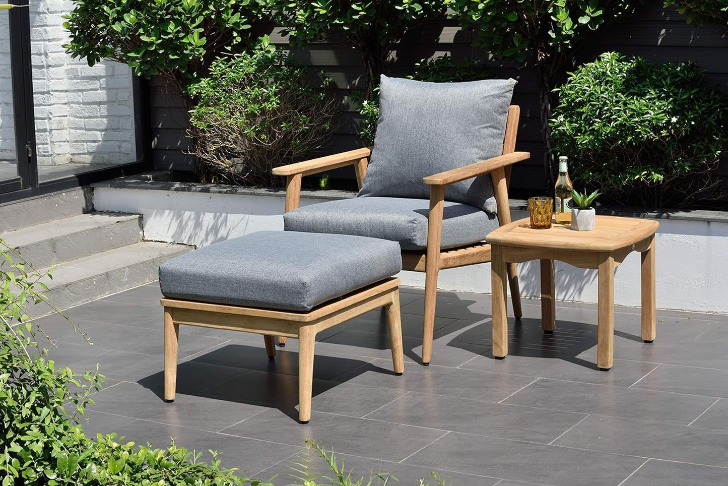 Madison Deluxe 3-Piece Patio Relax Seating Set | 100% Teak Furniture with Olefin and Washable Cushions