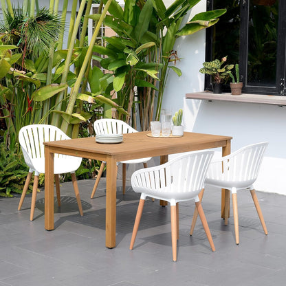 Nature Patio Set | Teak Finish, Rectangular Outdoor Dining, 5-Piece White