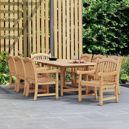 9-P Rectangular Dining Table Set | 100% Teak Wood