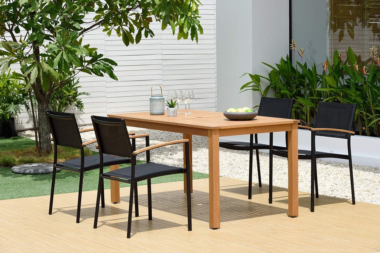 Ubuntu Patio Set | Teak Finish, 5-Piece Rectangular, FSC Eucalyptus Wood