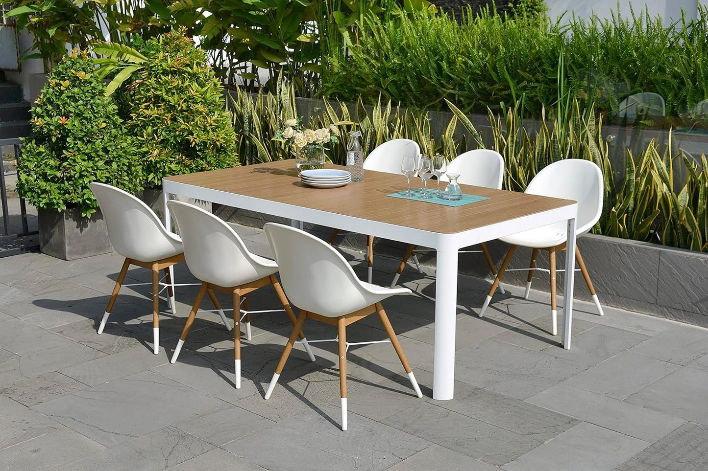 7 Piece Outdoor Rectangular Dining Set | Perfect for Patio | with Teak Finish