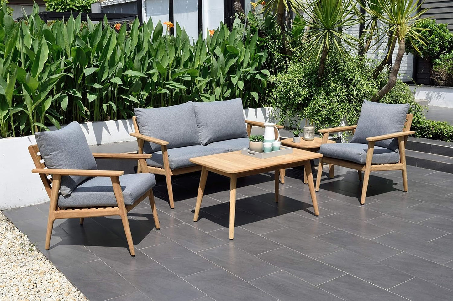 Kanoa 4-Piece Outdoor Deep Seating Set| Grade A Teak Wood | Olefin Cushions