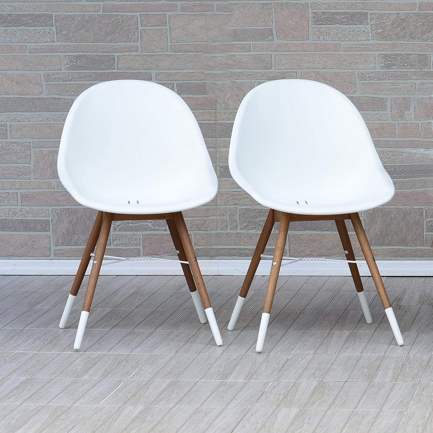 Eaux Patio Chairs | Teak Finish, White Resin Seat | Outdoor Dining, Indoors (Side Chair, 2-Piece)