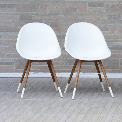 Eaux Patio Chairs | Teak Finish, White Resin Seat | Outdoor Dining, Indoors (Side Chair, 2-Piece)