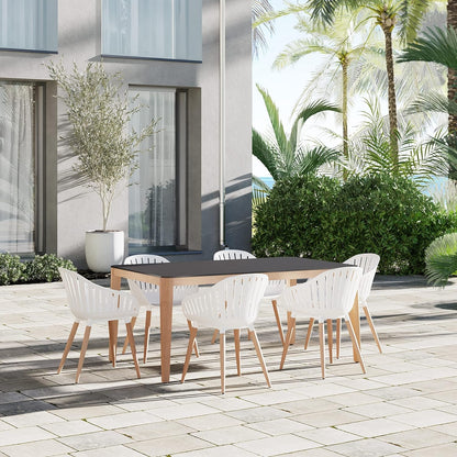 Vent Patio Chairs | Teak Finish, White Resin Seat | Outdoor Dining, Indoors (White, 4-Piece)