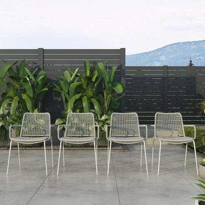 Solis Patio Chairs | Steel, Rope Seat | Outdoor Dining, Indoors (Grey, 4-Piece)