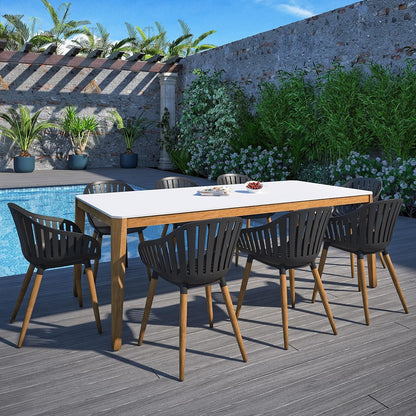 Vent Patio Chairs | Teak Finish, Black Resin Seat | Outdoor Dining, Indoors (Black, 4-Piece)