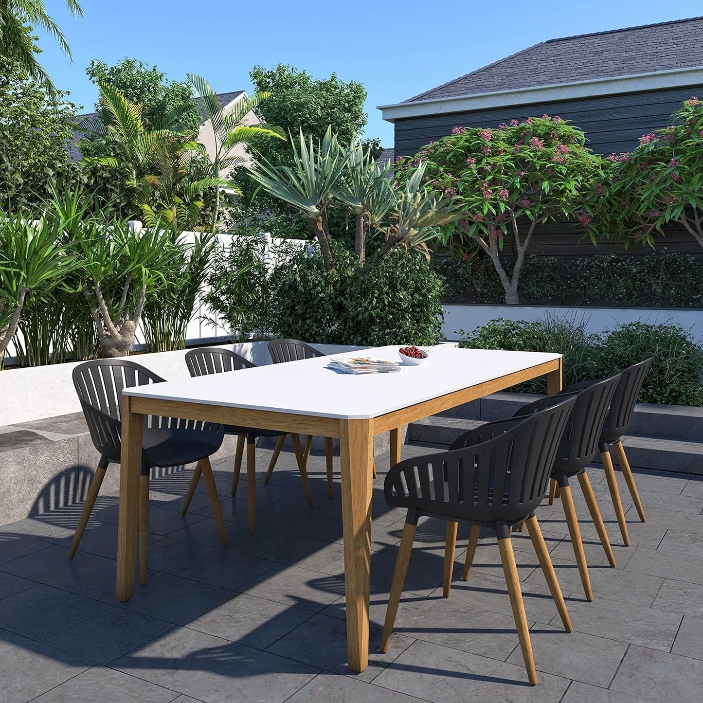 Dining Table | Teak Finish 100% FSC Eucalyptus Wood | Rectangular Patio Table, Garden Table Ideal for Outdoors and Indoors White XL