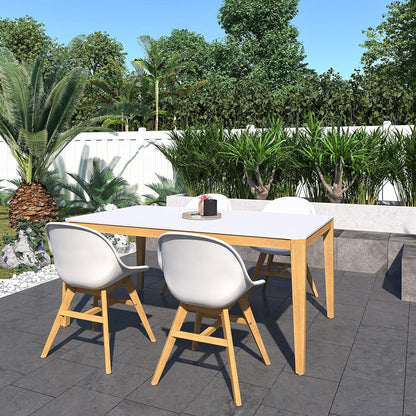 Terra Patio Chairs | Teak Finish, White Resin Seat | Outdoor Dining, Indoors (White, 2-Piece)