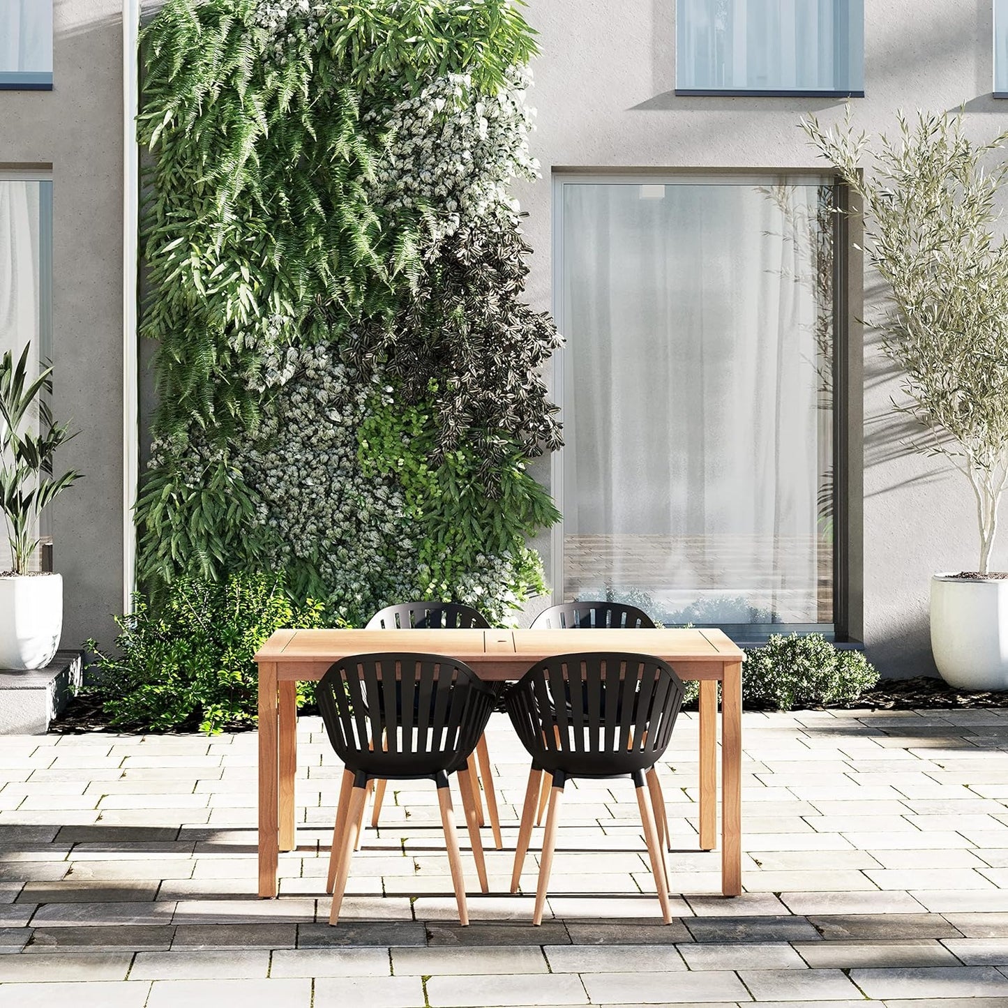 Nature Patio Set | Teak Finish, Rectangular Outdoor Dining, 5-Piece Black