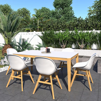Terra Patio Chairs | Teak Finish, White Resin Seat | Outdoor Dining, Indoors (White, 4-Piece)