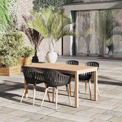 Vent Patio Chairs | Teak Finish, Black Resin Seat | Outdoor Dining, Indoors (Black, 4-Piece)