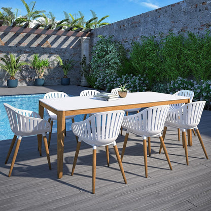 Vent Patio Chairs | Teak Finish, Black Resin Seat | Outdoor Dining, Indoors (White, 2-Piece)