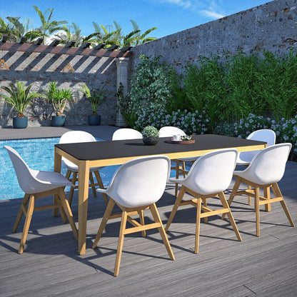 Terra Patio Chairs | Teak Finish, White Resin Seat | Outdoor Dining, Indoors (White, 2-Piece)