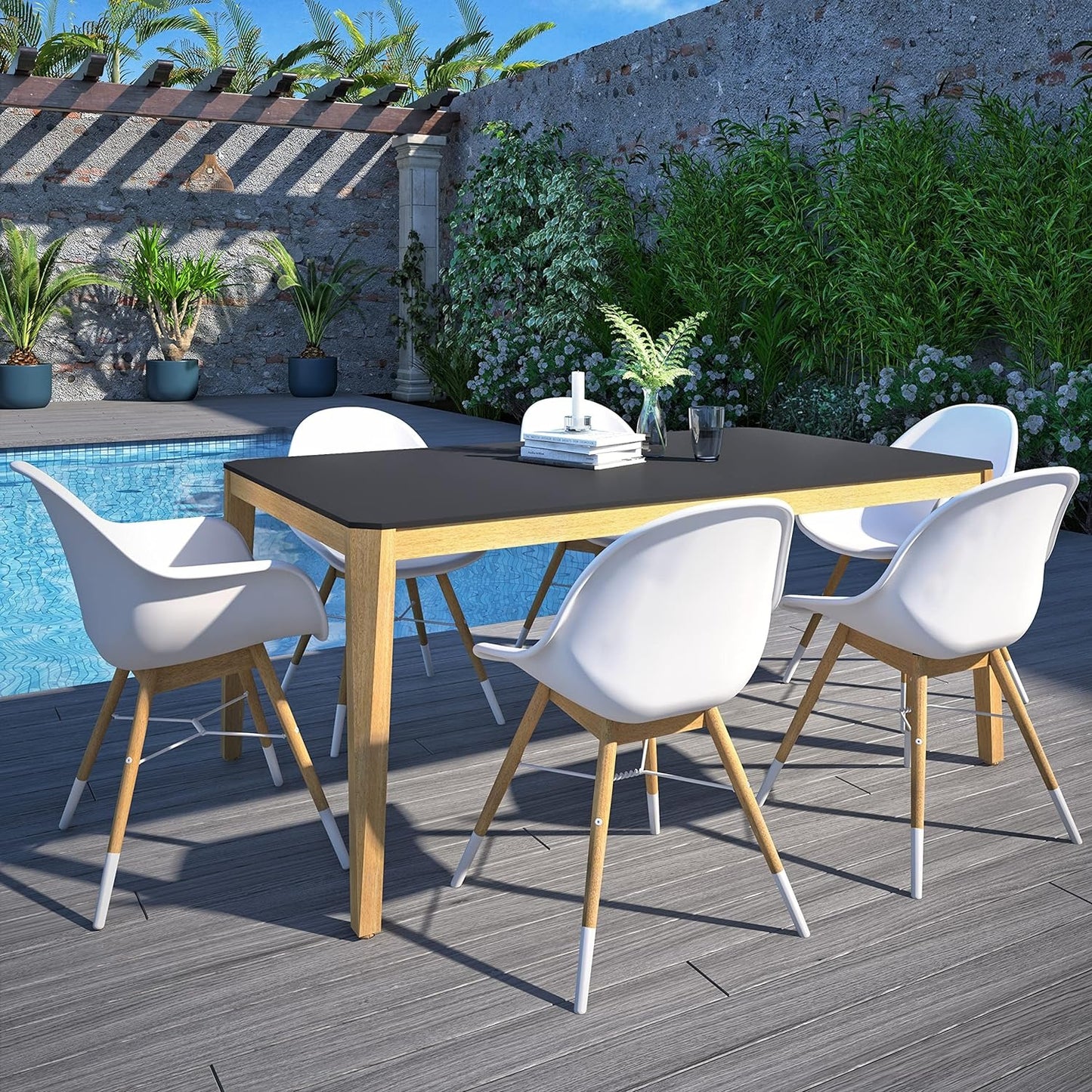 Teak Finish 100% FSC Eucalyptus Wood | Rectangular Patio Table, Garden Table Ideal for Outdoors and Indoors