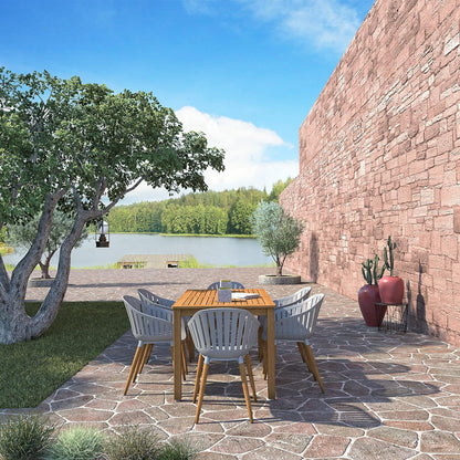 Nature Patio Set | Teak Finish, Rectangular Outdoor Dining, 7-Piece Grey