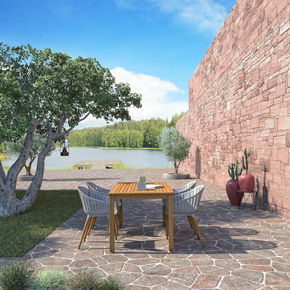 Vent Patio Chairs | Teak Finish, Black Resin Seat | Outdoor Dining, Indoors (Grey, 2-Piece)