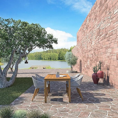 Vent Patio Chairs | Teak Finish, Black Resin Seat | Outdoor Dining, Indoors (Grey, 4-Piece)