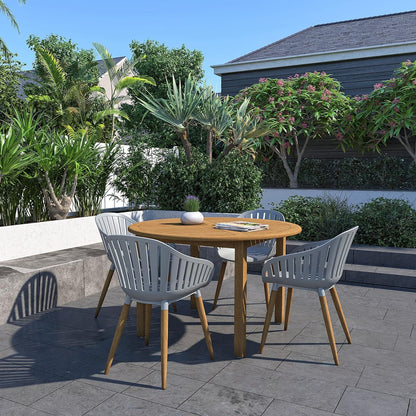 Vent Patio Chairs | Teak Finish, Black Resin Seat | Outdoor Dining, Indoors (Grey, 2-Piece)