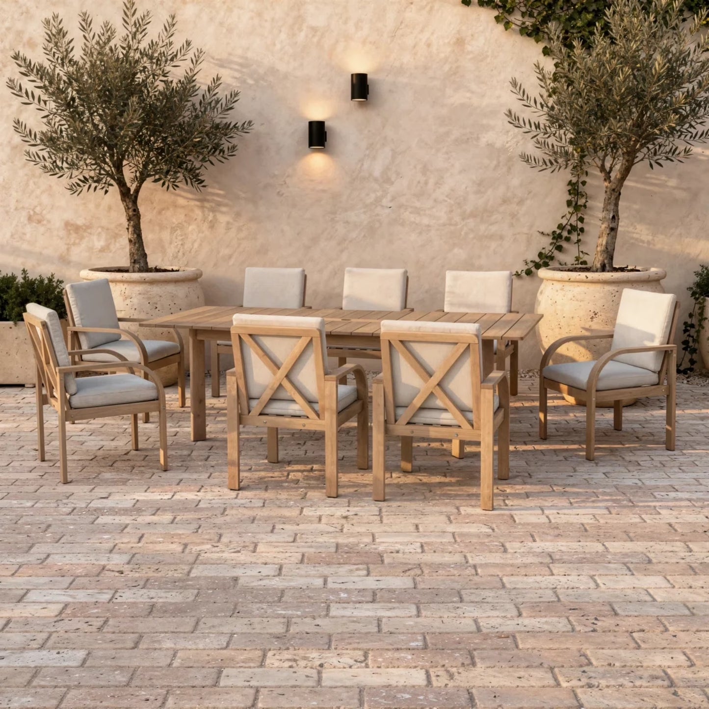 Berry 9Pc Outdoor Patio FSC Wood Dining Set With Cushions Hermes 9Pc Outdoor Patio FSC Wood Dining Set With Cushions Hermes 9Pc Outdoor Patio FSC Wood Dining Se