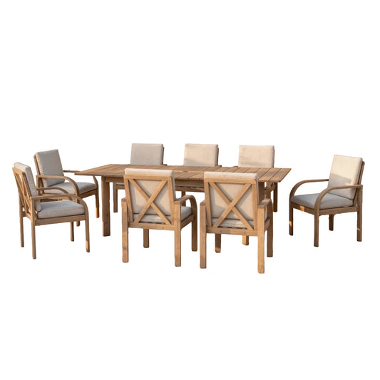 Berry 9Pc Outdoor Patio FSC Wood Dining Set With Cushions Hermes 9Pc Outdoor Patio FSC Wood Dining Set With Cushions Hermes 9Pc Outdoor Patio FSC Wood Dining Se