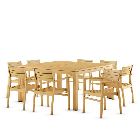 Teak Victoria 9-Piece Square Dining Set, Light Brown