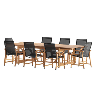 Teak Finish Extendable Rectangular Dining Set | 100% FSC Wood