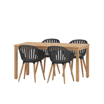 Nature Patio Set | Teak Finish, Rectangular Outdoor Dining, 5-Piece Black