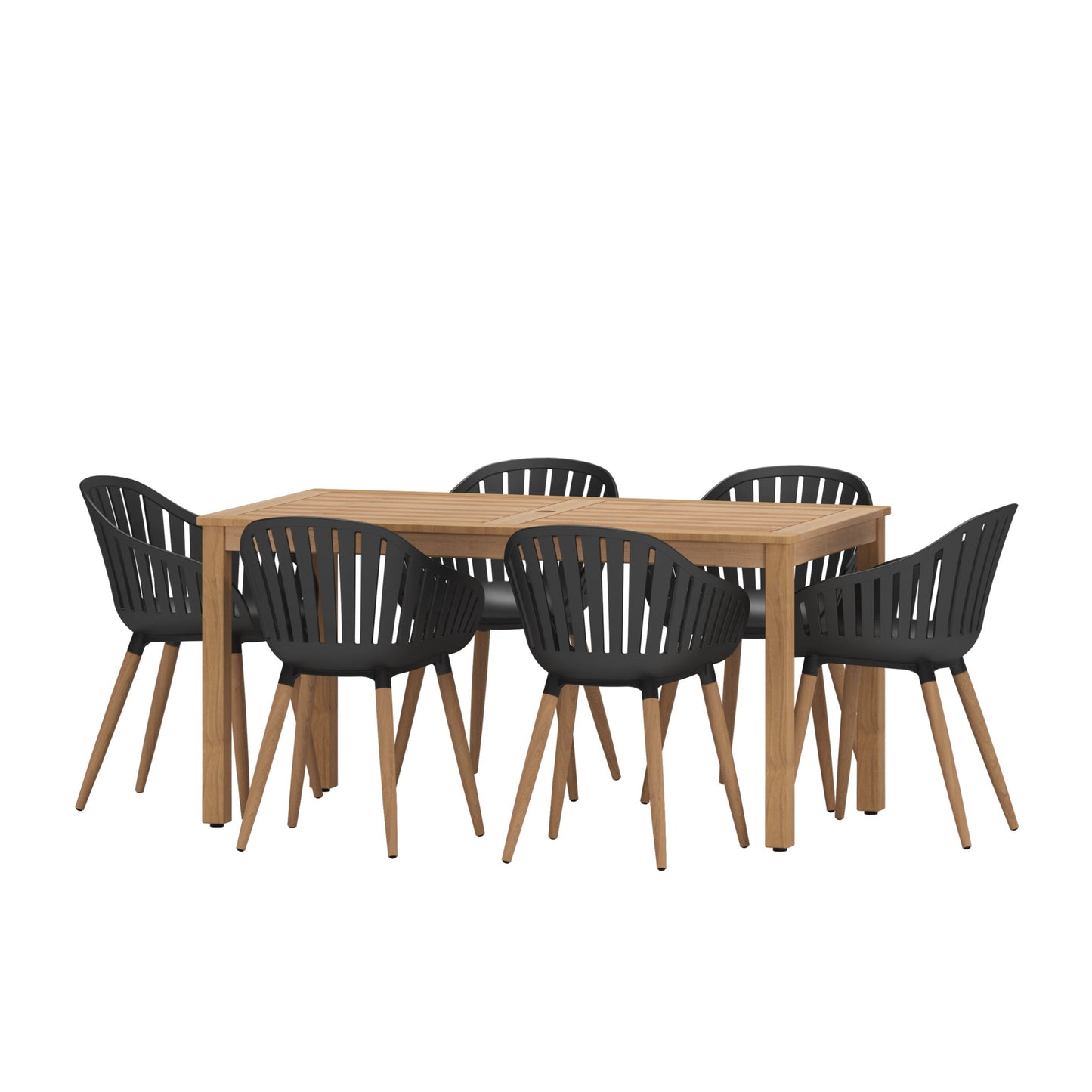 Nature Patio Set | Teak Finish, Rectangular Outdoor Dining, 7-Piece Black