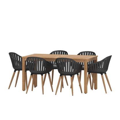 Nature Patio Set | Teak Finish, Rectangular Outdoor Dining, 7-Piece Black