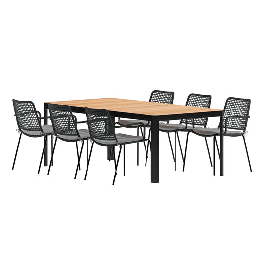 Aluminum and Rope Chairs| Ideal for Patio and Outdoors Pesaro 7-Piece Rectangular Dining Set