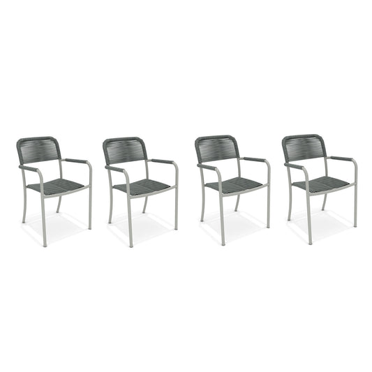 CoLuna Patio Chairs | Aluminum Frame, Rope Seat | Outdoor Dining, Indoors (Grey, 4-Piece)