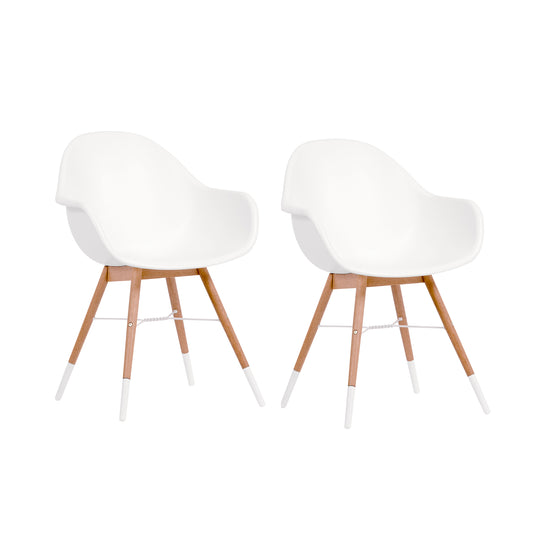 Eaux Patio Chairs | Teak Finish, White Resin Seat | Outdoor Dining, Indoors (Armchair, 2-Piece)