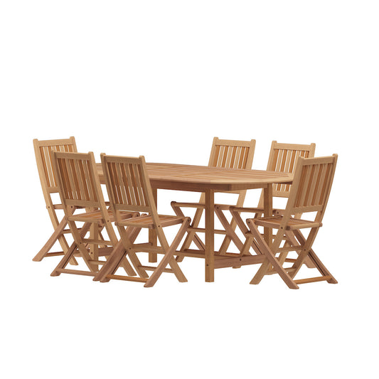 Teak Extendable Oval Hamburg Patio Set, 7-Piece, Brown