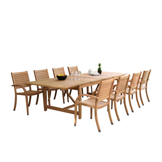 Patio Dining Set | Teak Finish, 9-Piece, Light Brown