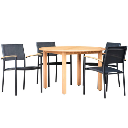 Ubuntu Patio Set | Teak Finish, 5-Piece Round, FSC Eucalyptus Wood