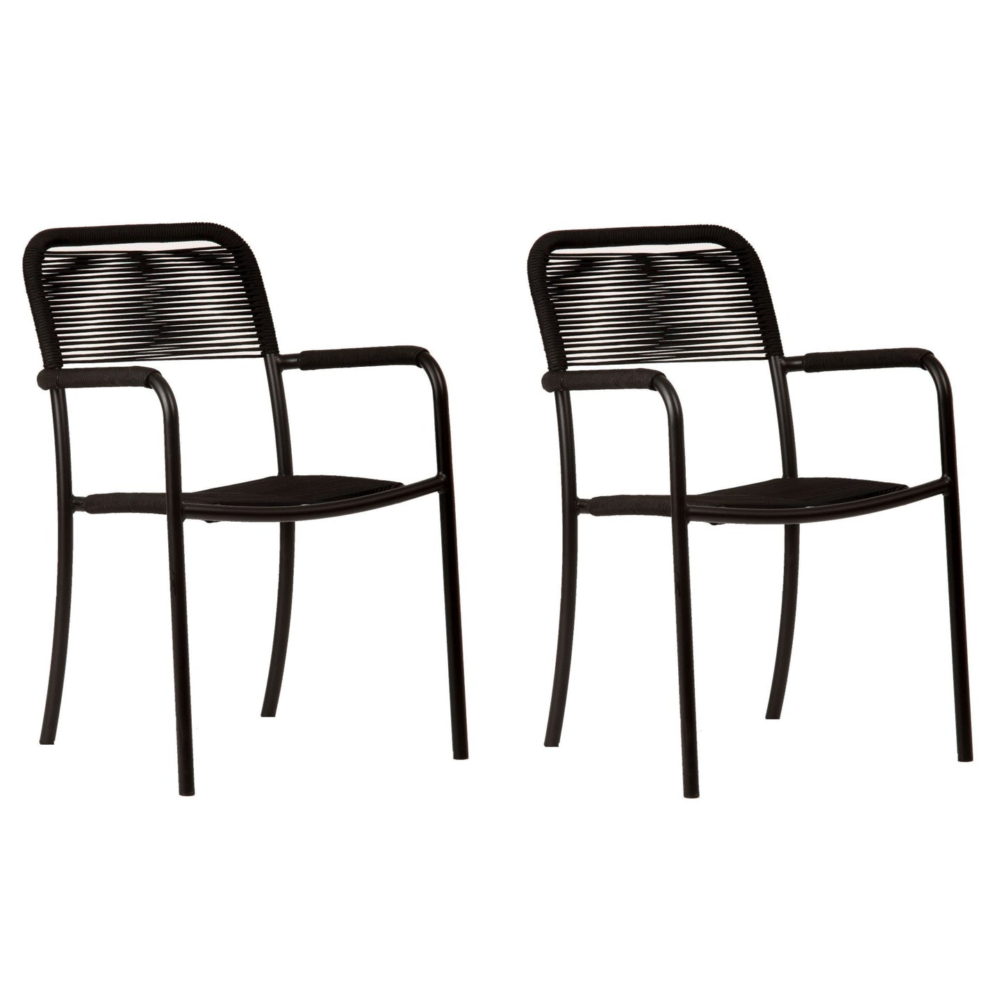 Luna Patio Chairs | Aluminum Frame, Rope Seat | Outdoor Dining, Indoors (Black, 2-Piece)