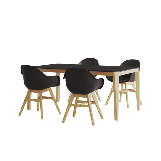 Teak Finish 100% FSC Eucalyptus Wood | Backyard Furniture, Outside Table and Chairs, Rectangular Outdoor Dining Set, 5-Piece Black