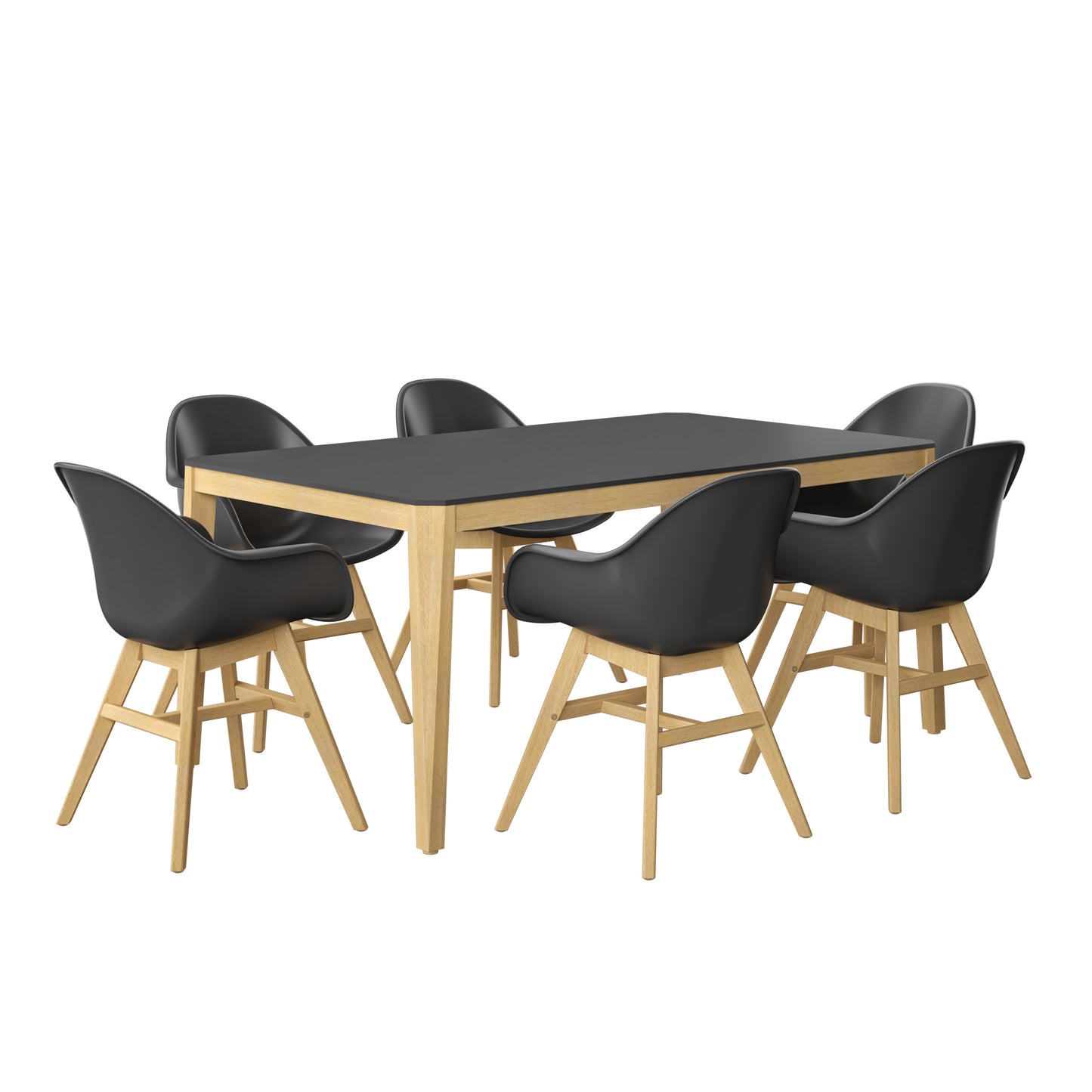 Teak Finish 100% FSC Eucalyptus Wood | Backyard Furniture, Outside Table and Chairs, Rectangular Outdoor Dining Set, 7-Piece Black