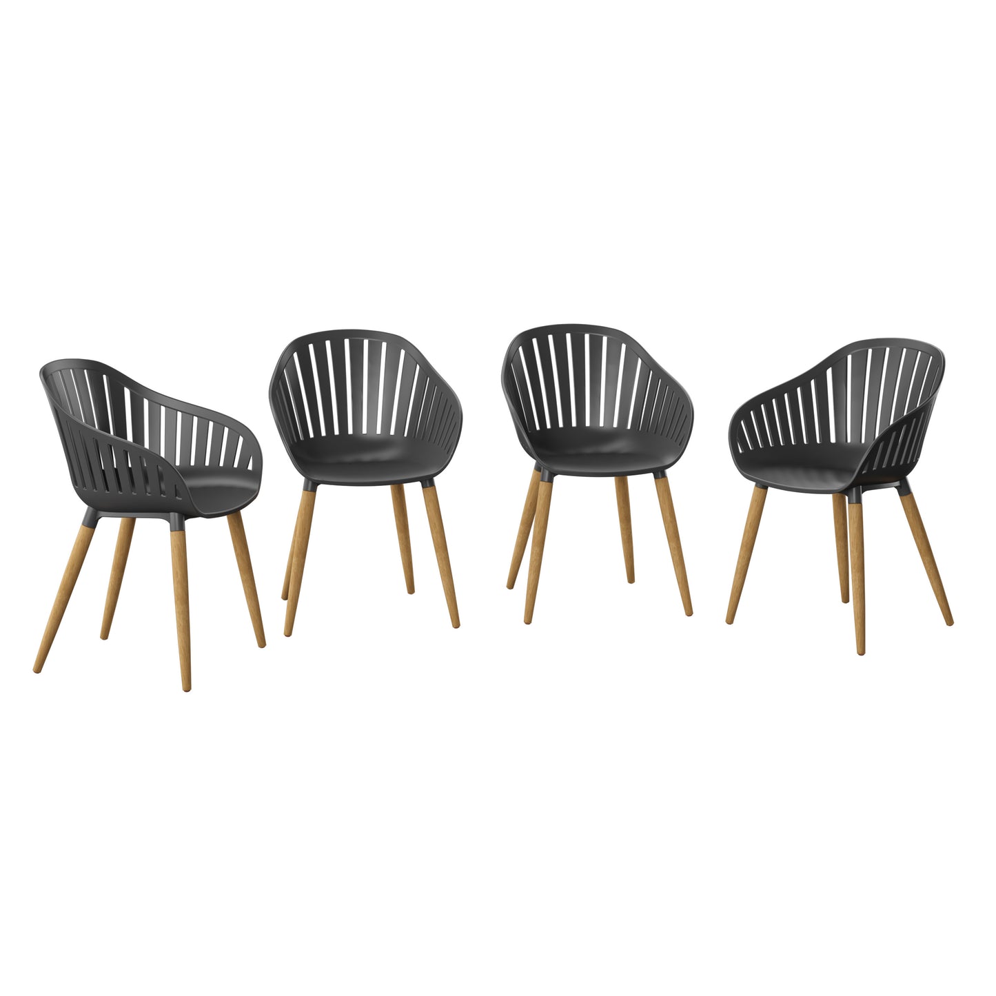 Vent Patio Chairs | Teak Finish, Black Resin Seat | Outdoor Dining, Indoors (Black, 4-Piece)