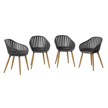 Vent Patio Chairs | Teak Finish, Black Resin Seat | Outdoor Dining, Indoors (Black, 4-Piece)